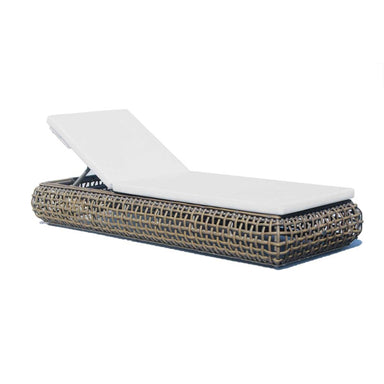 Wicker sun lounger with a white cushion on a white background