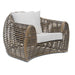 Wicker chair with white cushions on a white background