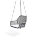 Gray mesh hanging chair with white cushion on a white background
