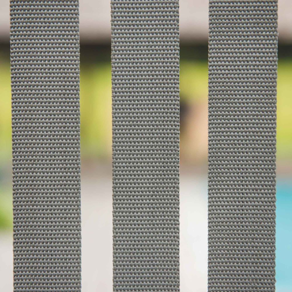 Close-up of a textured gray strap with a blurred background