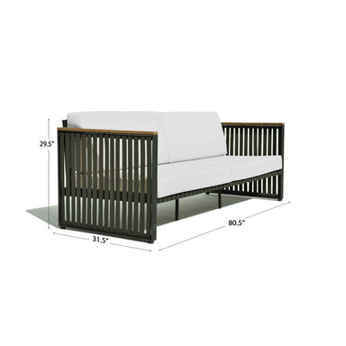 Outdoor sofa with dimensions on a white background