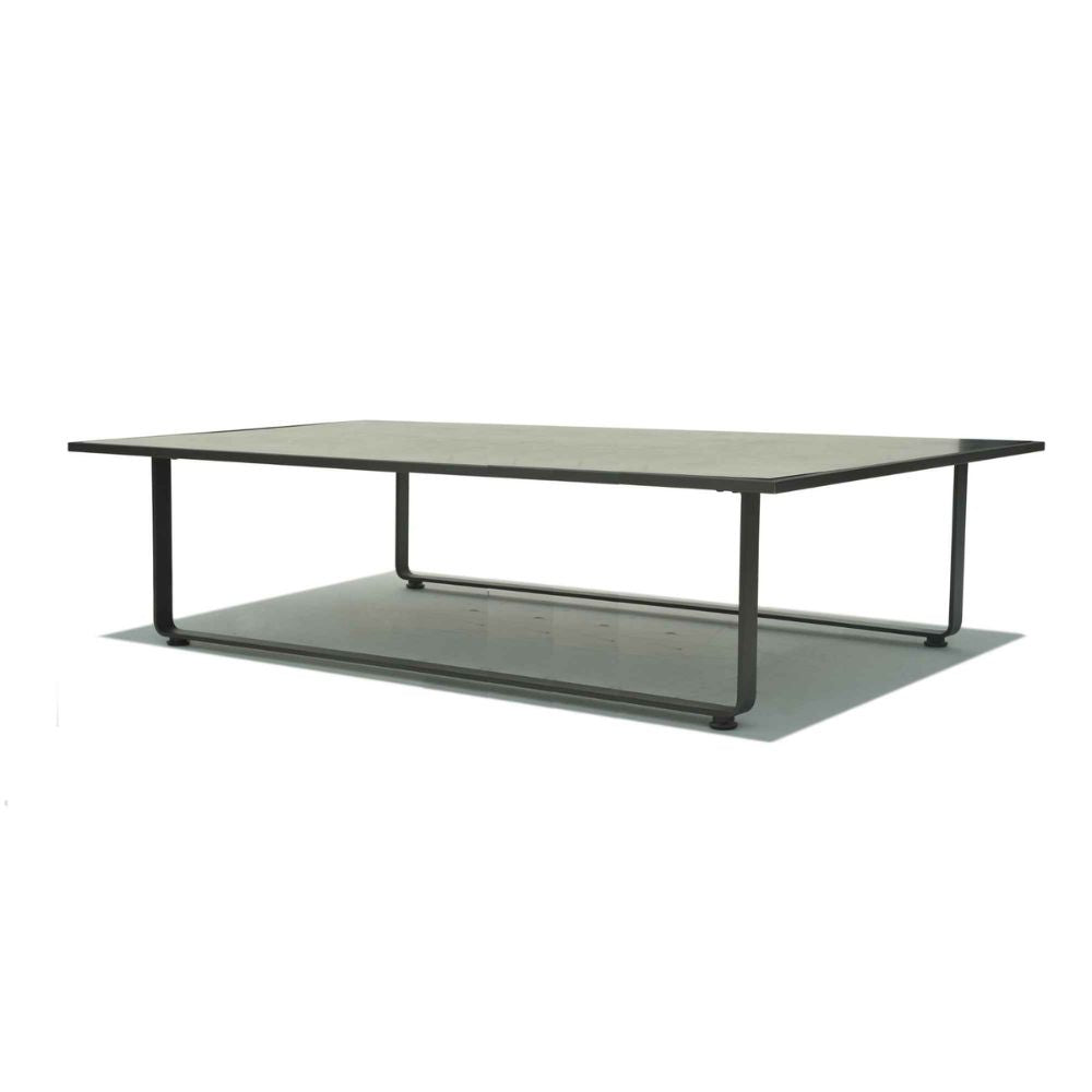 Coffee table with glass top and metal frame on a white background