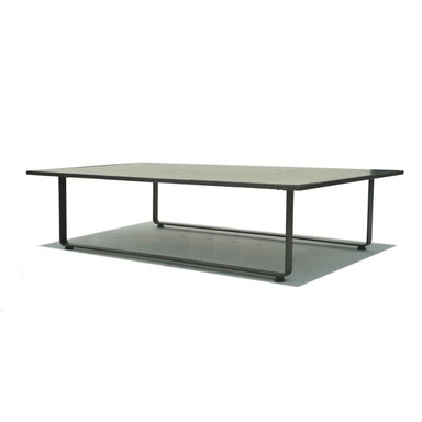 Coffee table with glass top and metal frame on a white background