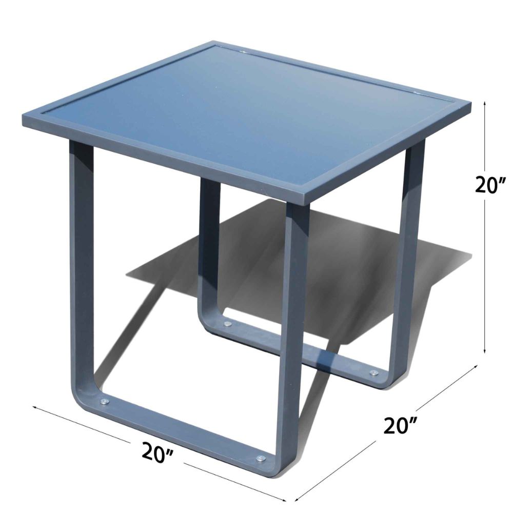 Small table with dimensions labeled on a white background
