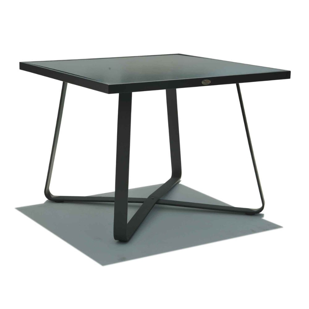 Black metal table with a minimalist design on a white background
