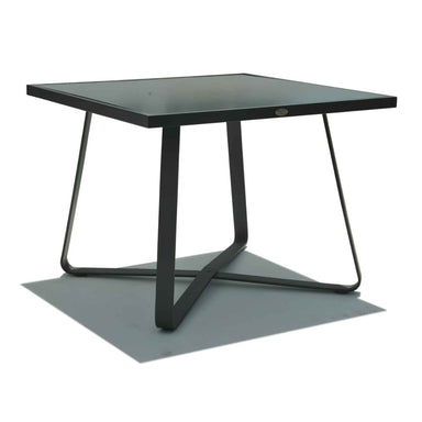 Black metal table with a minimalist design on a white background