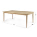 Wooden dining table with dimensions on a white background