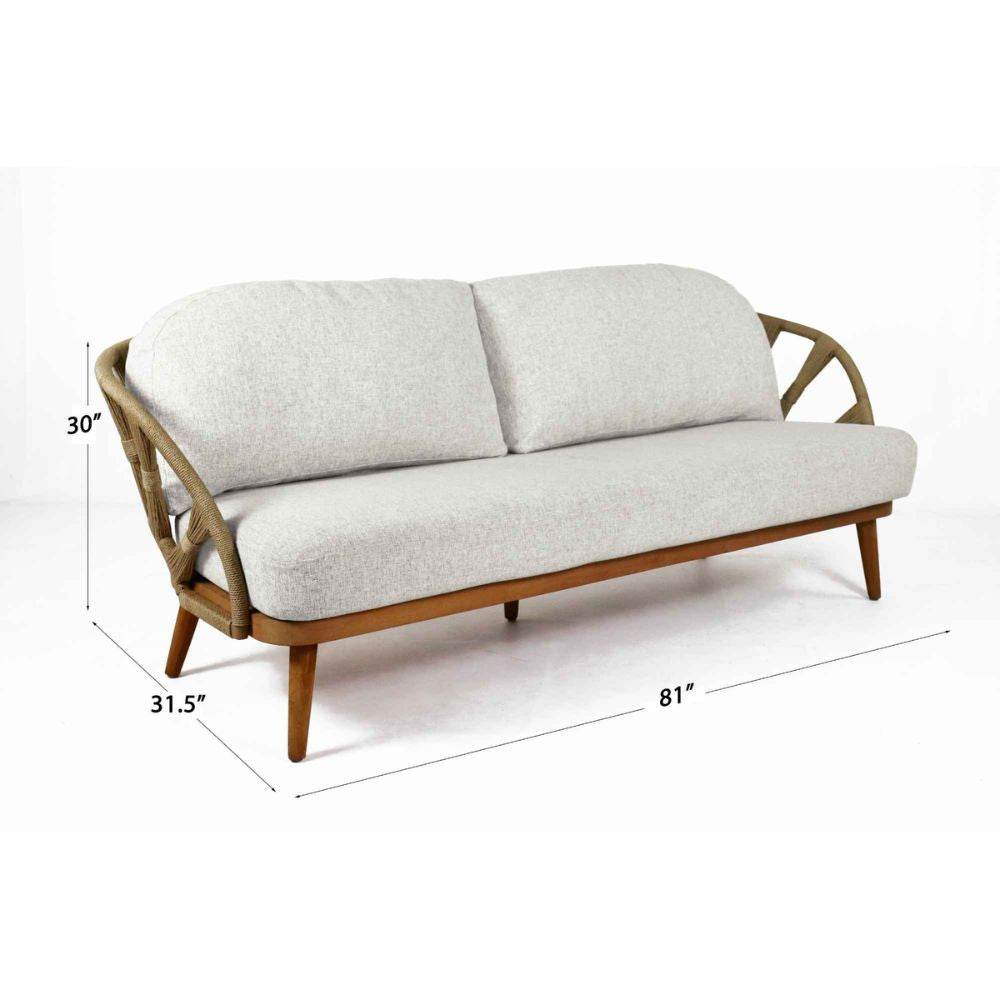 Sofa with dimensions labeled on a white background