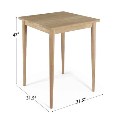 Wooden table with dimensions labeled on a white background