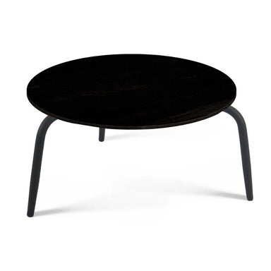 Black round coffee table on a white background