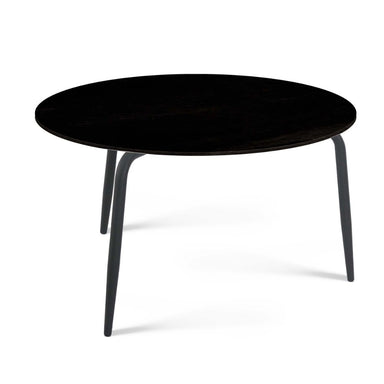 Round black coffee table on a white background