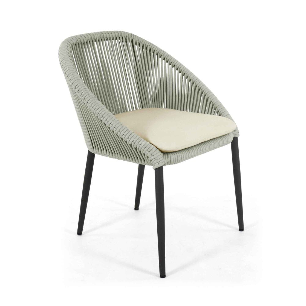 Chair with woven backrest and cushion on a white background