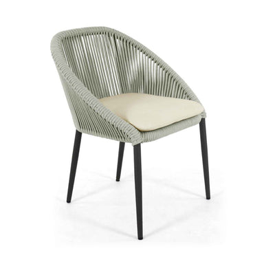 Chair with woven backrest and cushion on a white background