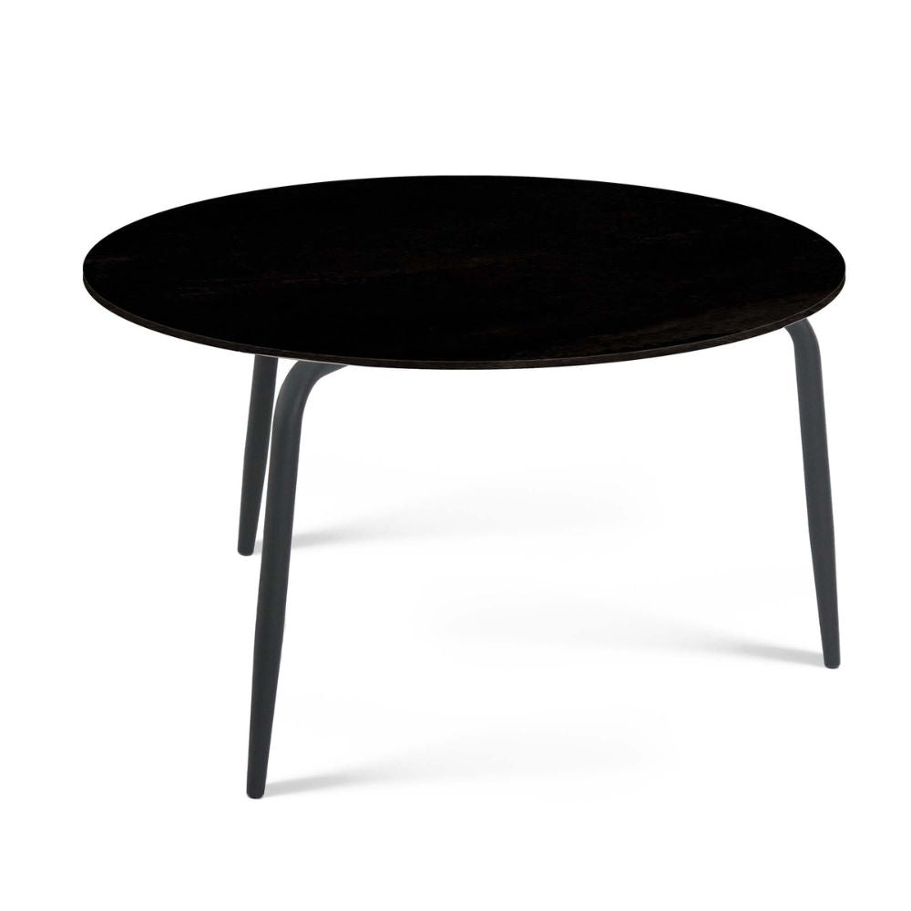 Round black coffee table on a white background