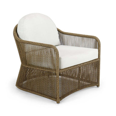 Wicker chair with white cushion on a white background