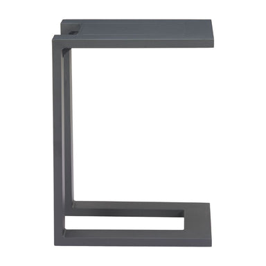 Dark gray L-shaped side table on a white background