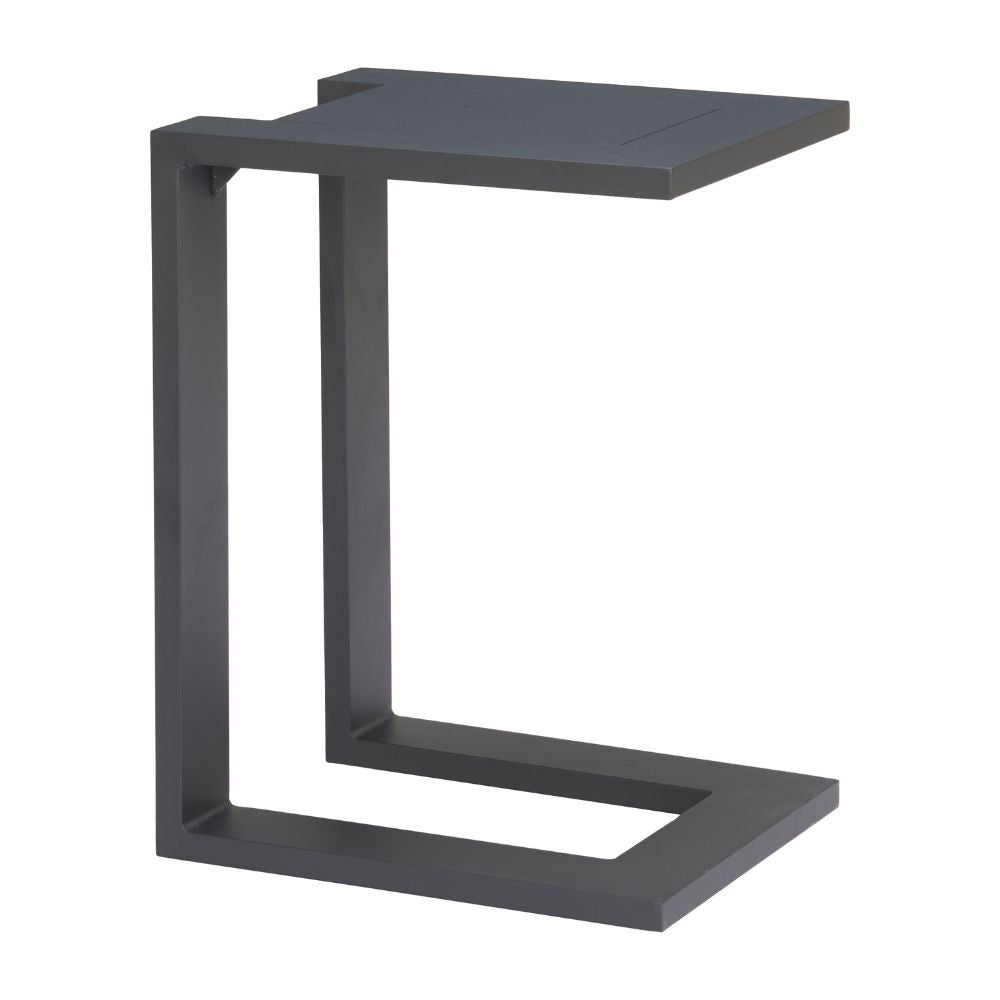 Modern black metal side table on a white background