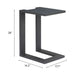 Black side table with dimensions labeled on a white background
