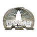 Wicker outdoor furniture set with a canopy on a white background