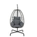 Gray hanging egg chair with cushions on a white background