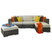 Outdoor furniture set with a sectional sofa and coffee table on a white background