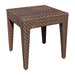 Woven brown side table on a white background