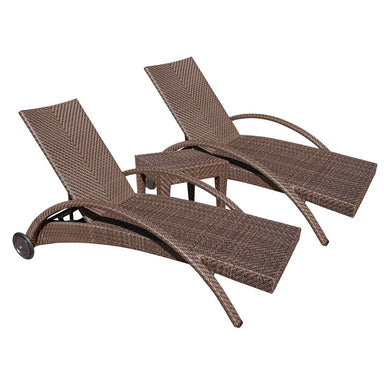 Two brown wicker lounge chairs on a white background