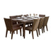 Brown outdoor dining set with table and chairs on a white background