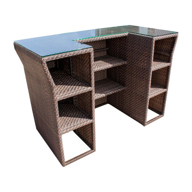 Wicker bar with glass top on a white background