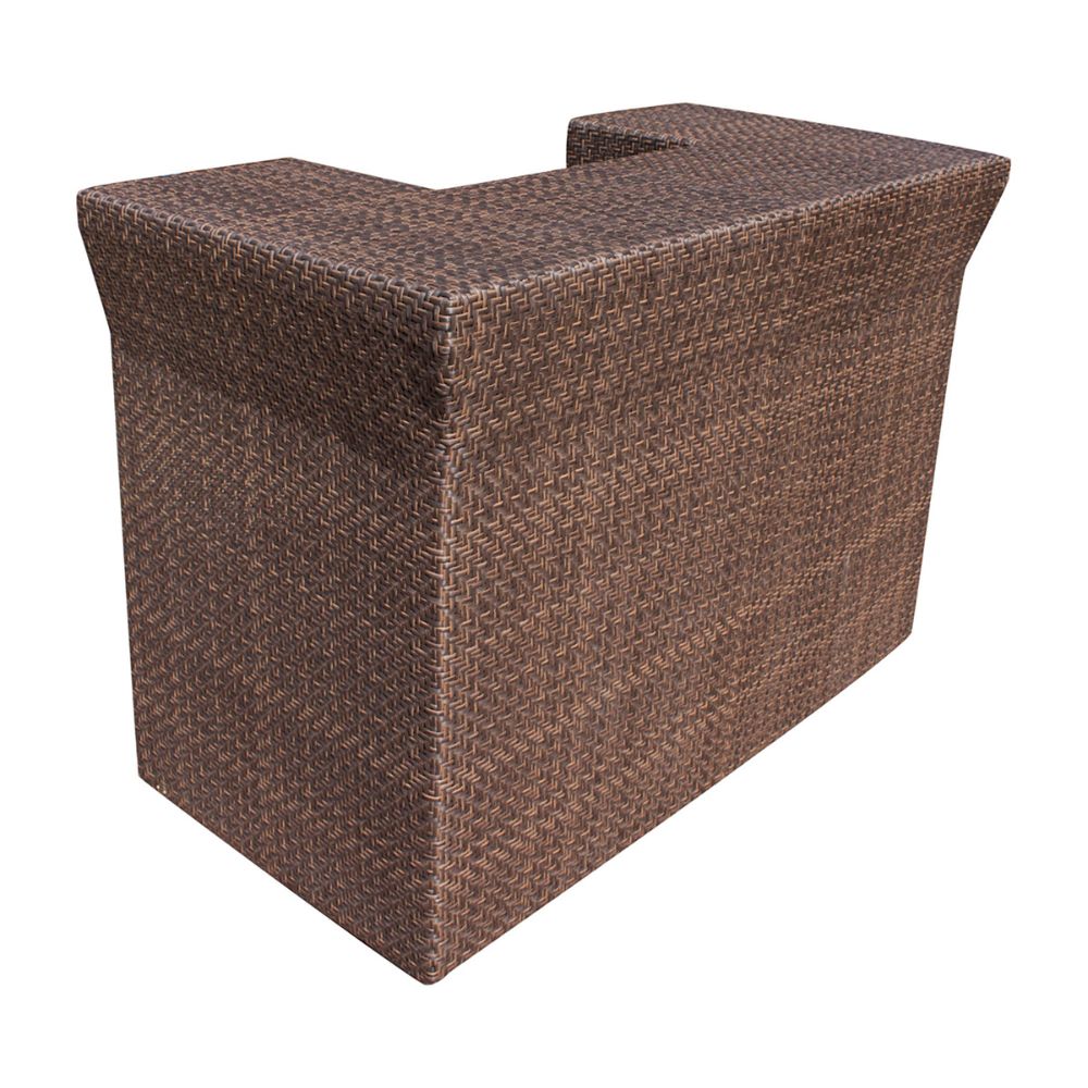 Brown woven outdoor ottoman on a white background