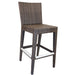 Wicker bar stool with a woven seat and backrest on a white background