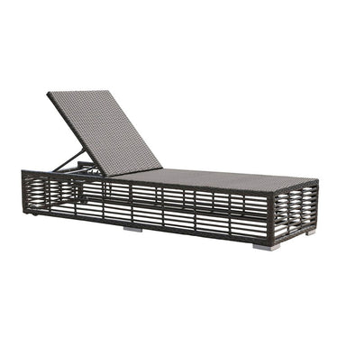 Black woven outdoor lounge chair on a white background