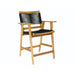 Wooden chair with black woven backrest and seat on a white background