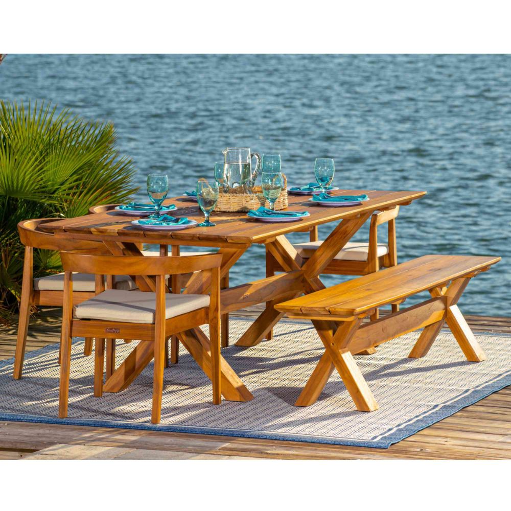Panama Jack Bali Teak 6-Piece Rectangular Dining Table with Bench