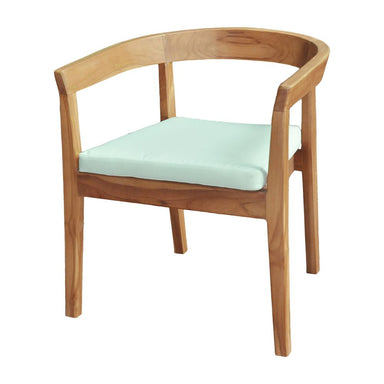 Wooden chair with a light green cushion on a white background