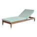 Wooden sun lounger with a light blue cushion on a white background