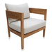 Wooden armchair with white cushions on a white background