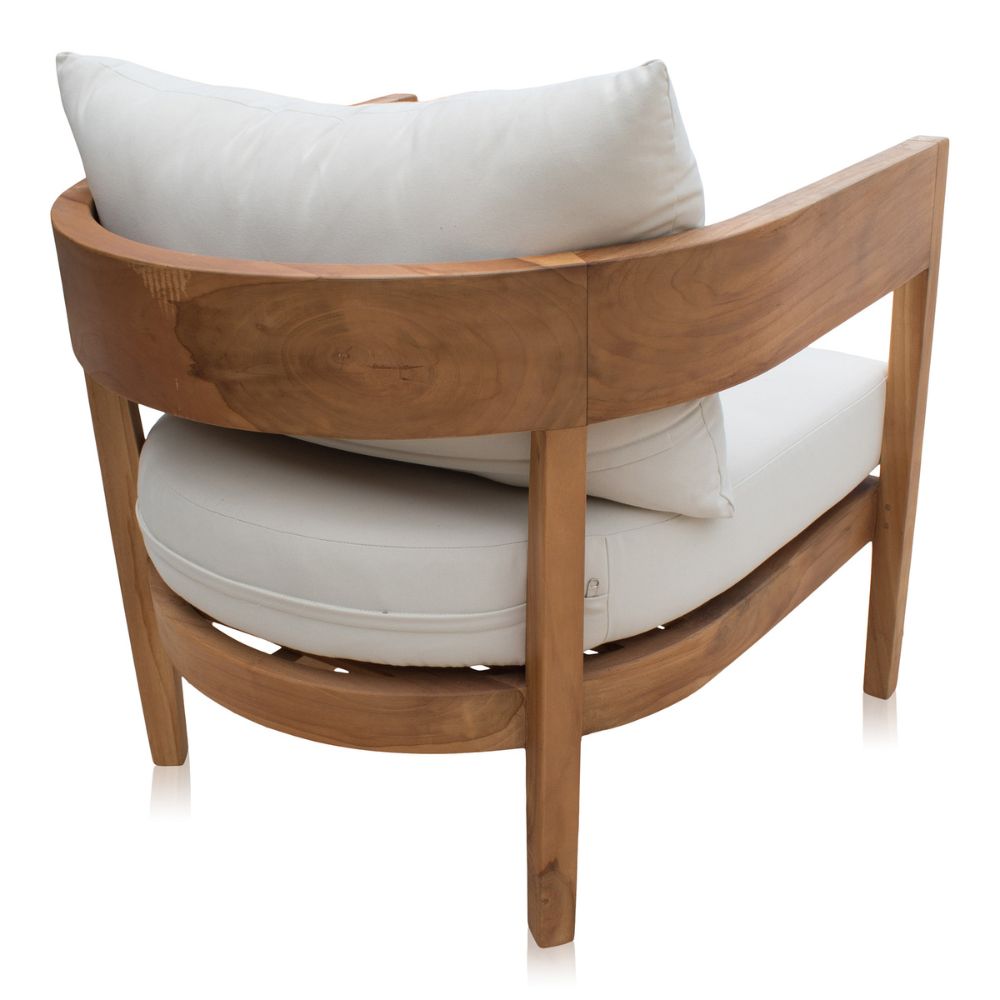 Wooden armchair with white cushions on a white background