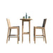 Two wicker bar stools and a matching high table on a white background
