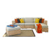 Outdoor furniture set with a sectional sofa, ottoman, and cushions on a white background