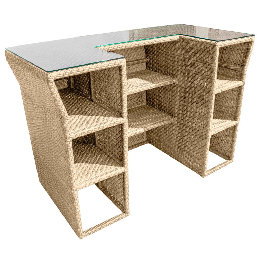 Wicker bar with glass top on a white background