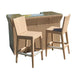 Wicker bar set with two stools on a white background