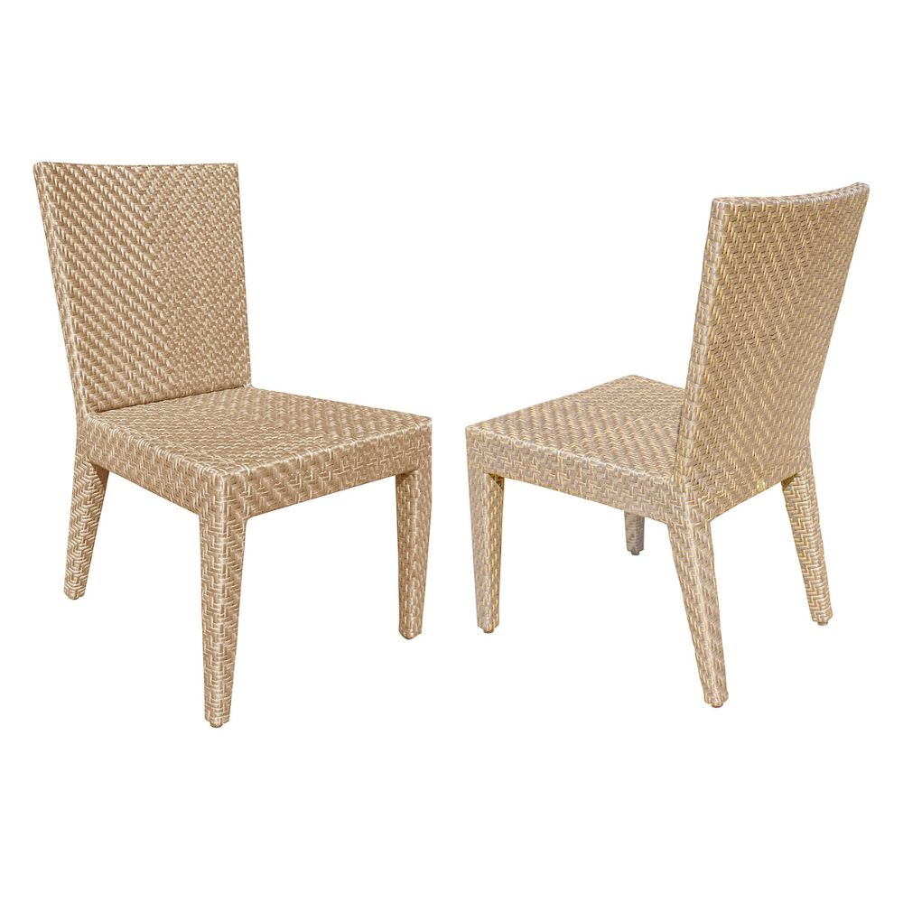 Two woven chairs on a white background