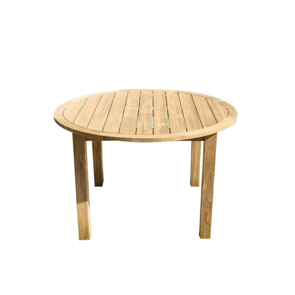 Round wooden table on a white background