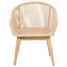 Wicker chair with wooden legs on a white background