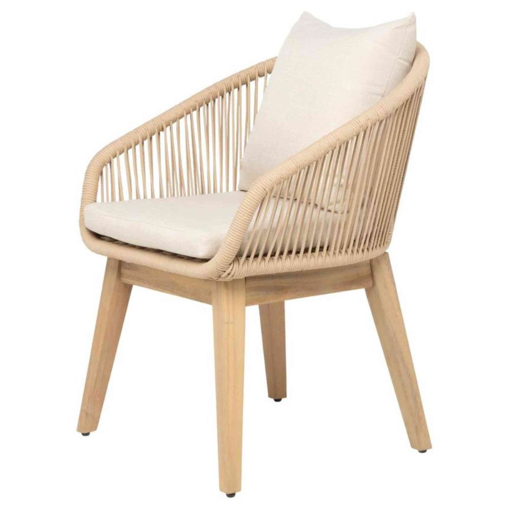 Wooden armchair with white cushions on a white background