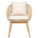 Wicker chair with white cushion on a white background