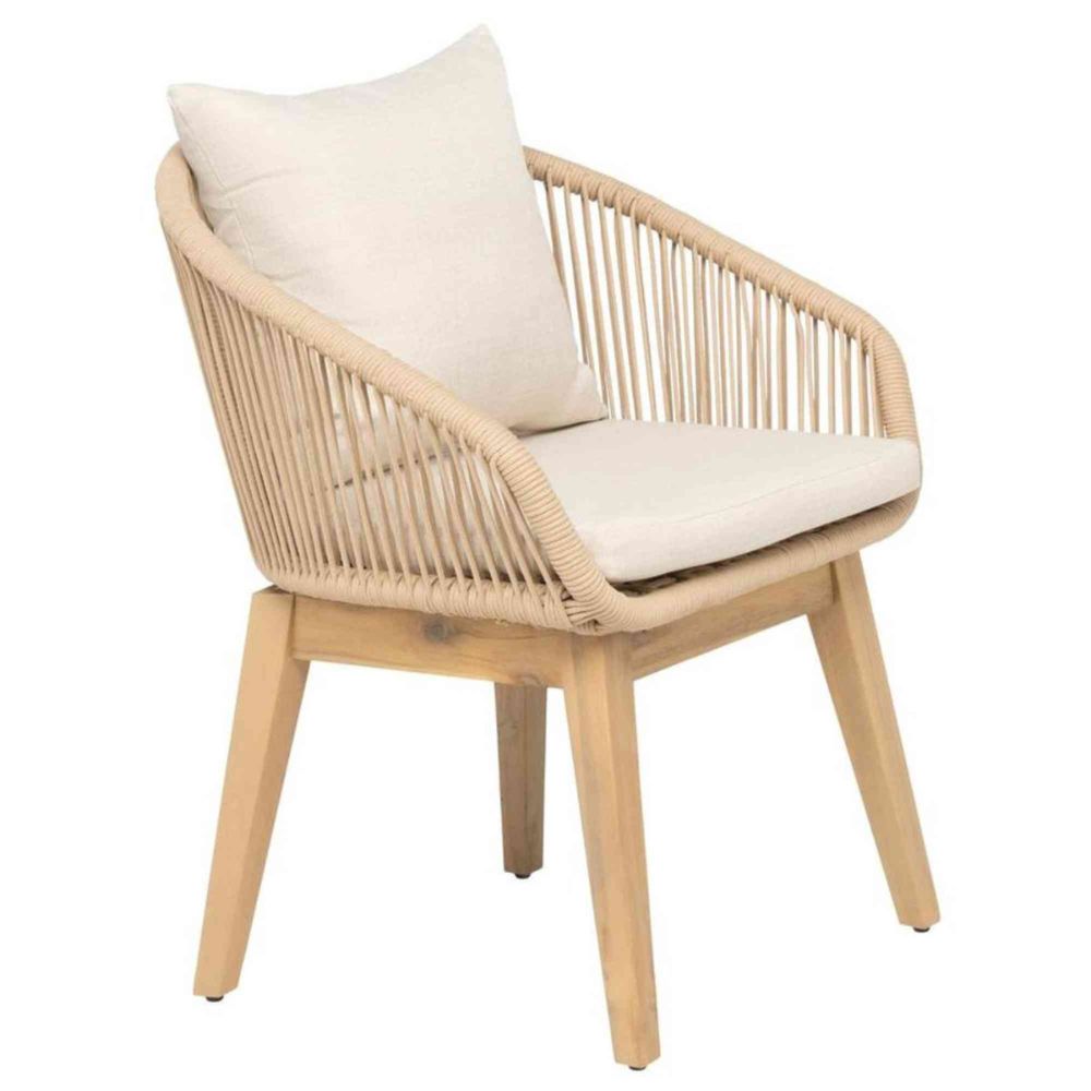 Wicker chair with beige cushion on a white background