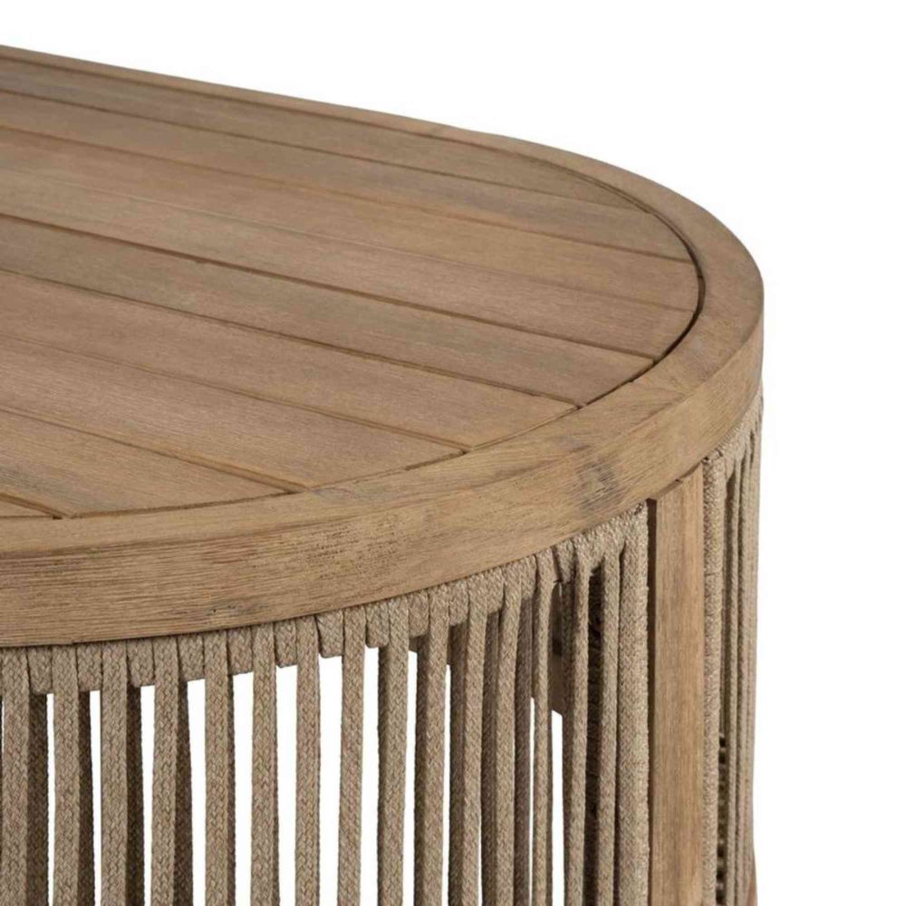 Wooden side table with a textured surface and metal base on a white background