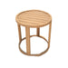 Round wooden side table on a white background